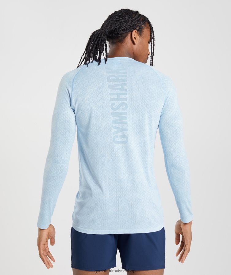ch Gymshark Hommes t-shirt à manches longues sans coutures geo blanc/bleu pierre de lune 02FP6T711 vêtements