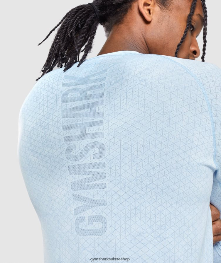 ch Gymshark Hommes t-shirt à manches longues sans coutures geo blanc/bleu pierre de lune 02FP6T711 vêtements