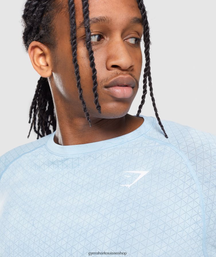 ch Gymshark Hommes t-shirt à manches longues sans coutures geo blanc/bleu pierre de lune 02FP6T711 vêtements