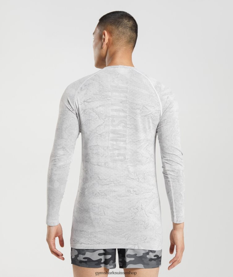 ch Gymshark Hommes t-shirt à manches longues sans coutures geo blanc cassé/gris clair 02FP6T596 vêtements