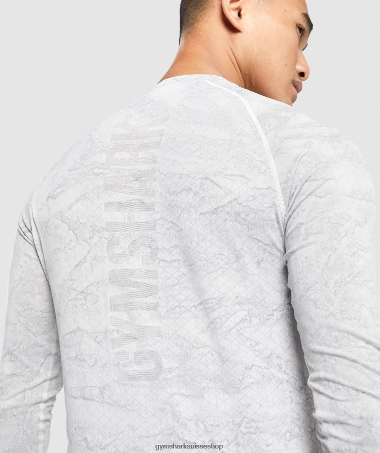 ch Gymshark Hommes t-shirt à manches longues sans coutures geo blanc cassé/gris clair 02FP6T596 vêtements