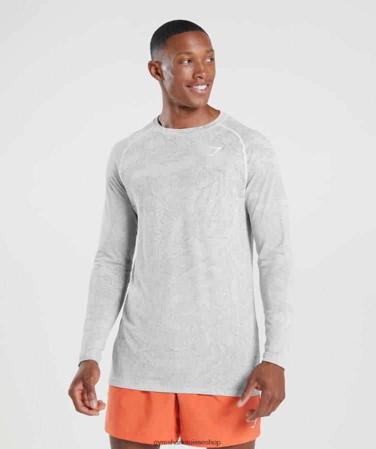 ch Gymshark Hommes t-shirt à manches longues sans coutures geo blanc/gris clair 02FP6T734 vêtements