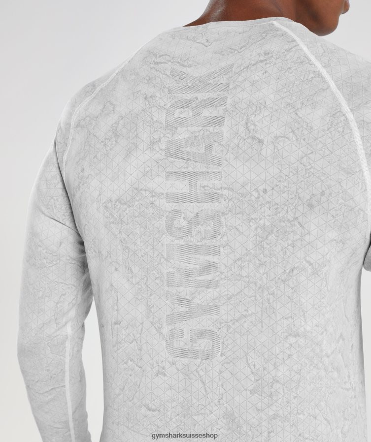 ch Gymshark Hommes t-shirt à manches longues sans coutures geo blanc/gris clair 02FP6T734 vêtements