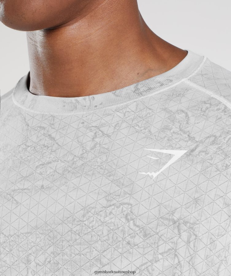 ch Gymshark Hommes t-shirt à manches longues sans coutures geo blanc/gris clair 02FP6T734 vêtements