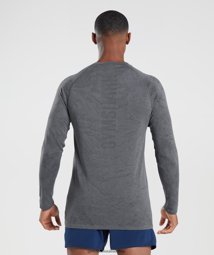 ch Gymshark Hommes t-shirt à manches longues sans coutures geo gris anthracite/noir 02FP6T628 vêtements