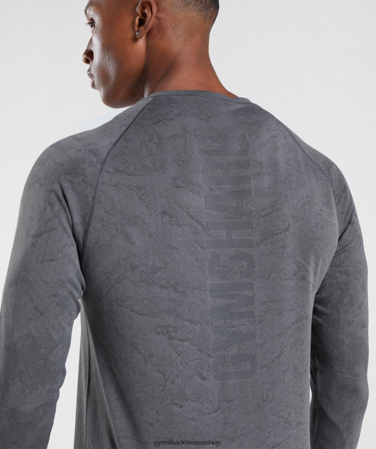 ch Gymshark Hommes t-shirt à manches longues sans coutures geo gris anthracite/noir 02FP6T628 vêtements