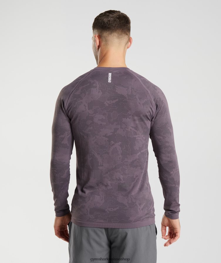 ch Gymshark Hommes t-shirt à manches longues sans coutures geo musc lilas/noir 02FP6T700 vêtements