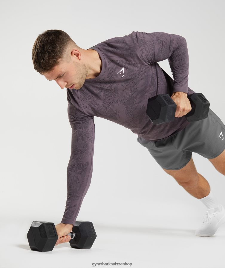 ch Gymshark Hommes t-shirt à manches longues sans coutures geo musc lilas/noir 02FP6T700 vêtements