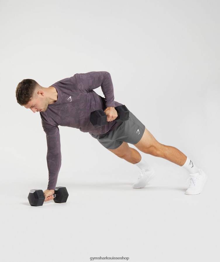 ch Gymshark Hommes t-shirt à manches longues sans coutures geo musc lilas/noir 02FP6T700 vêtements