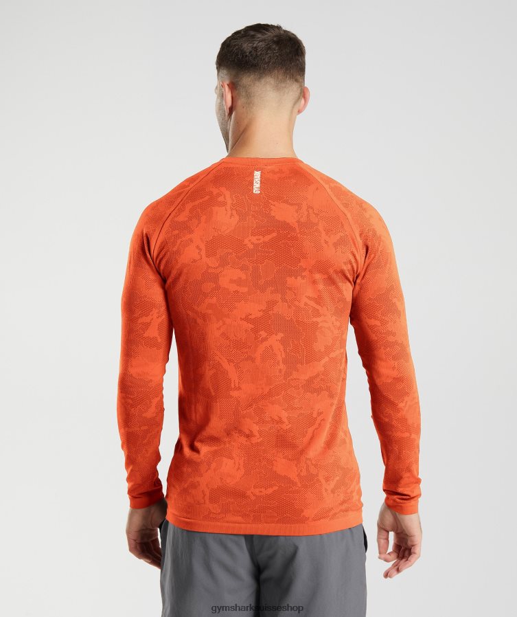 ch Gymshark Hommes t-shirt à manches longues sans coutures geo poivre rouge/rouge salsa 02FP6T615 vêtements