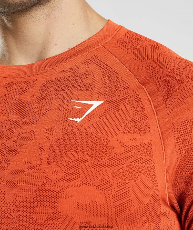 ch Gymshark Hommes t-shirt à manches longues sans coutures geo poivre rouge/rouge salsa 02FP6T615 vêtements