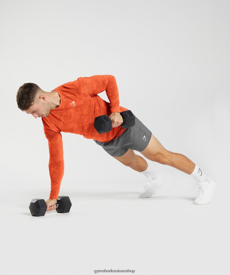 ch Gymshark Hommes t-shirt à manches longues sans coutures geo poivre rouge/rouge salsa 02FP6T615 vêtements