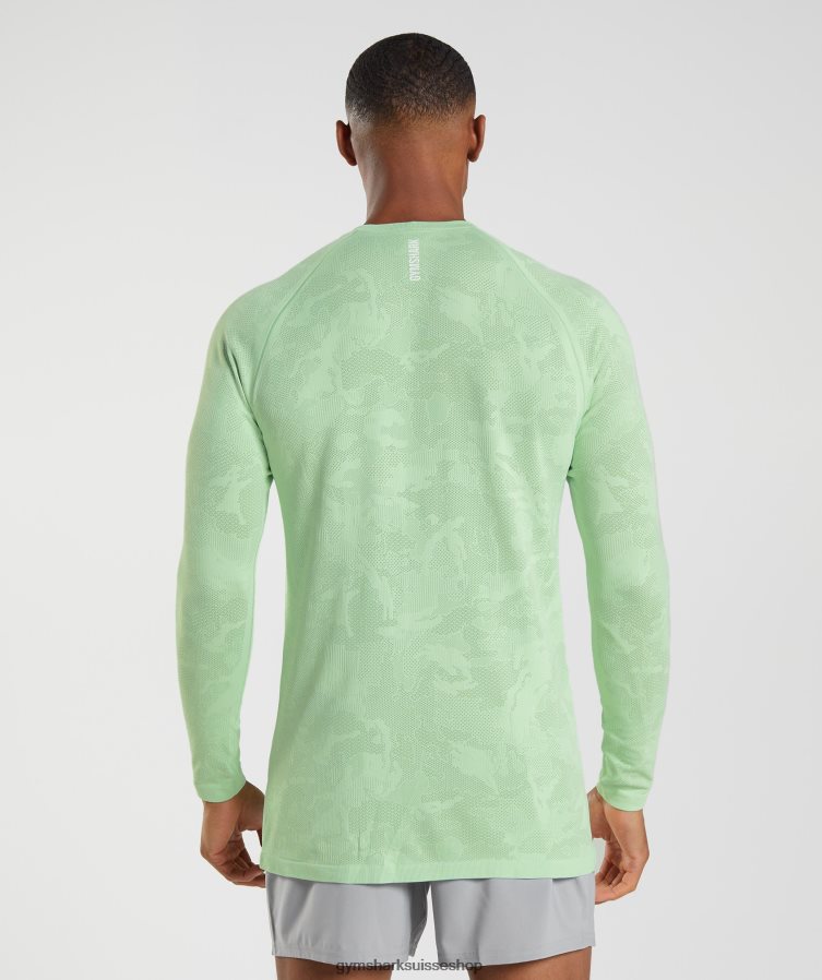ch Gymshark Hommes t-shirt à manches longues sans coutures geo vert aloès/vert thé 02FP6T685 vêtements