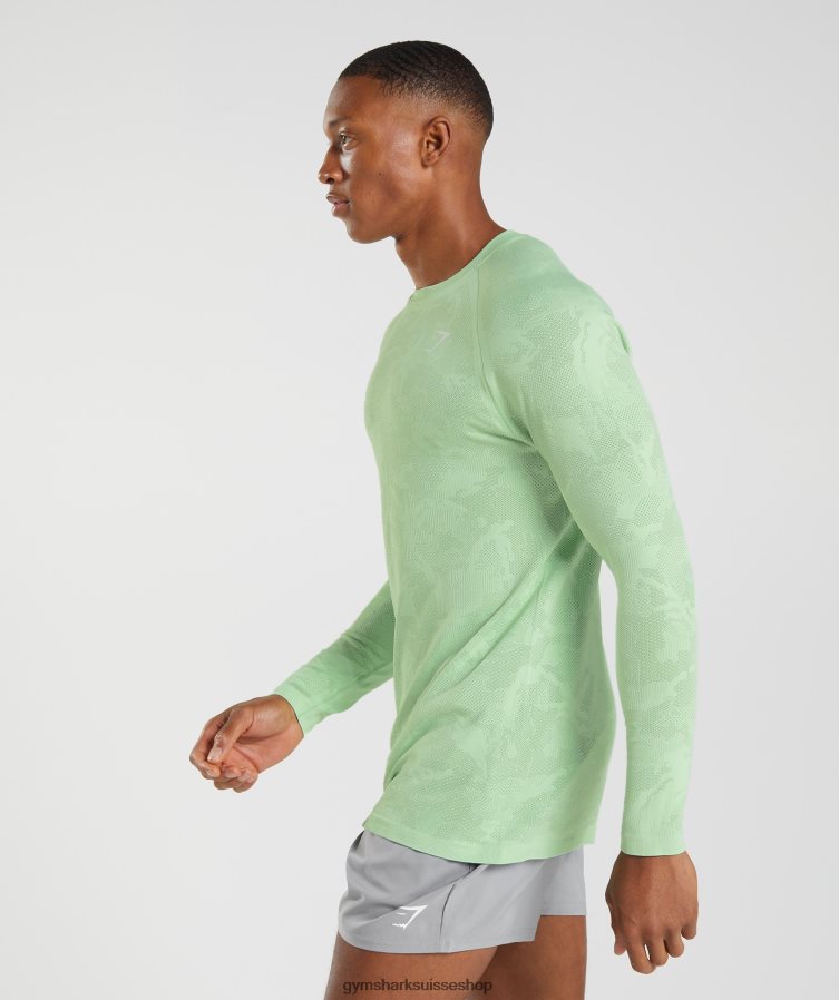 ch Gymshark Hommes t-shirt à manches longues sans coutures geo vert aloès/vert thé 02FP6T685 vêtements