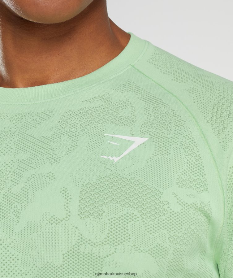ch Gymshark Hommes t-shirt à manches longues sans coutures geo vert aloès/vert thé 02FP6T685 vêtements