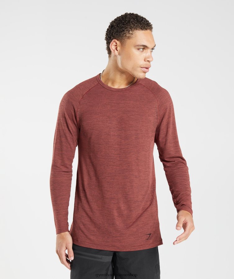 ch Gymshark Hommes t-shirt à manches longues sans coutures marron rose/noir chiné 02FP6T606 vêtements