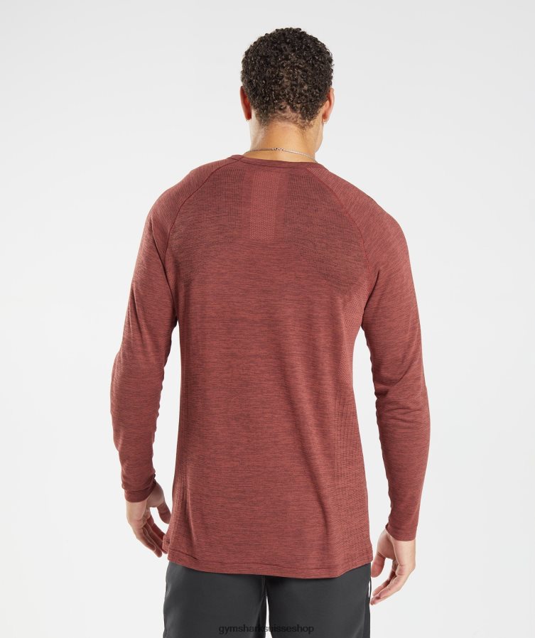 ch Gymshark Hommes t-shirt à manches longues sans coutures marron rose/noir chiné 02FP6T606 vêtements
