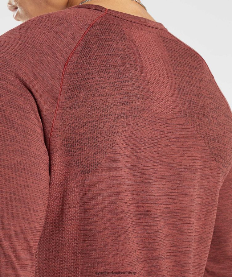 ch Gymshark Hommes t-shirt à manches longues sans coutures marron rose/noir chiné 02FP6T606 vêtements