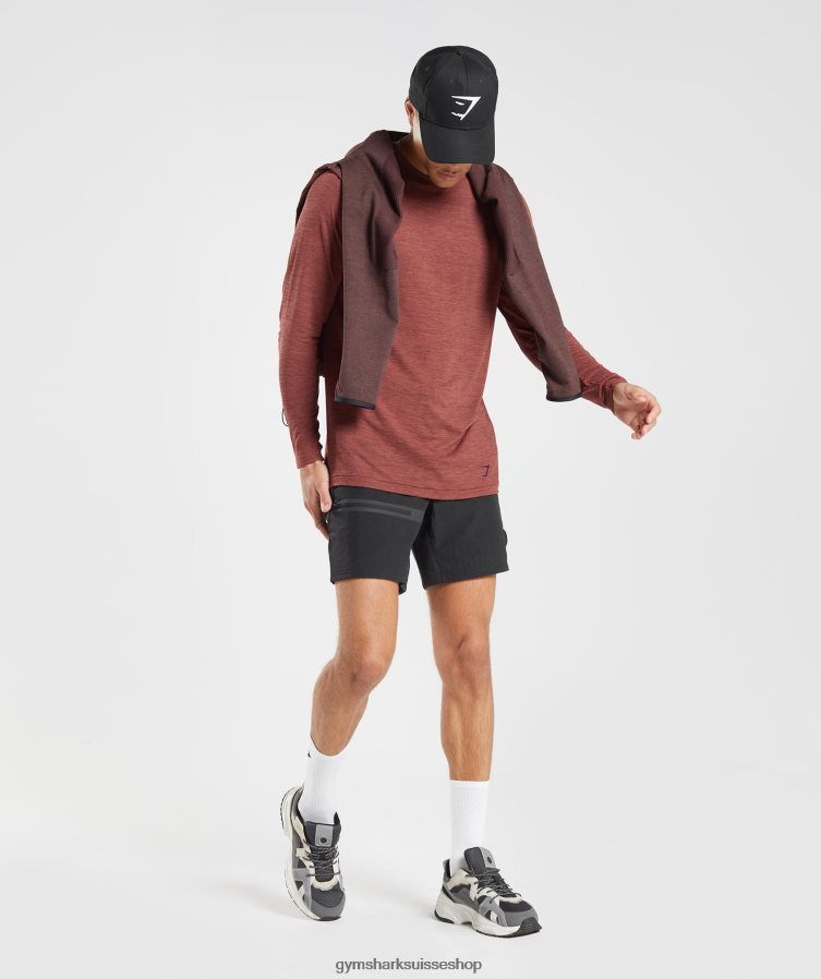 ch Gymshark Hommes t-shirt à manches longues sans coutures marron rose/noir chiné 02FP6T606 vêtements