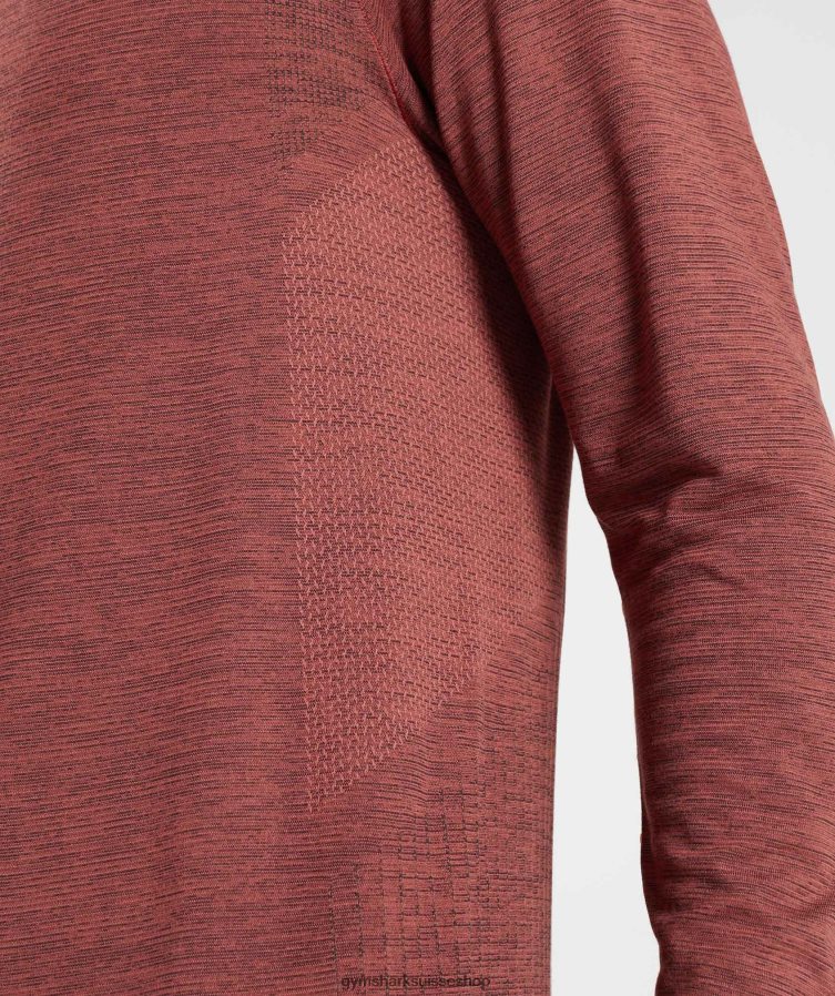 ch Gymshark Hommes t-shirt à manches longues sans coutures marron rose/noir chiné 02FP6T606 vêtements