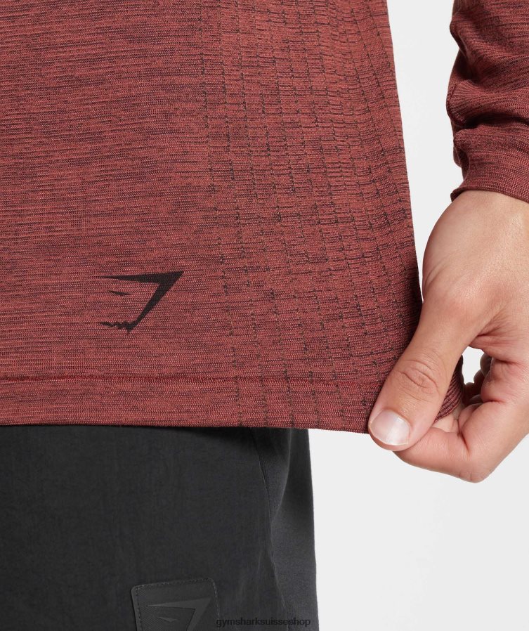 ch Gymshark Hommes t-shirt à manches longues sans coutures marron rose/noir chiné 02FP6T606 vêtements