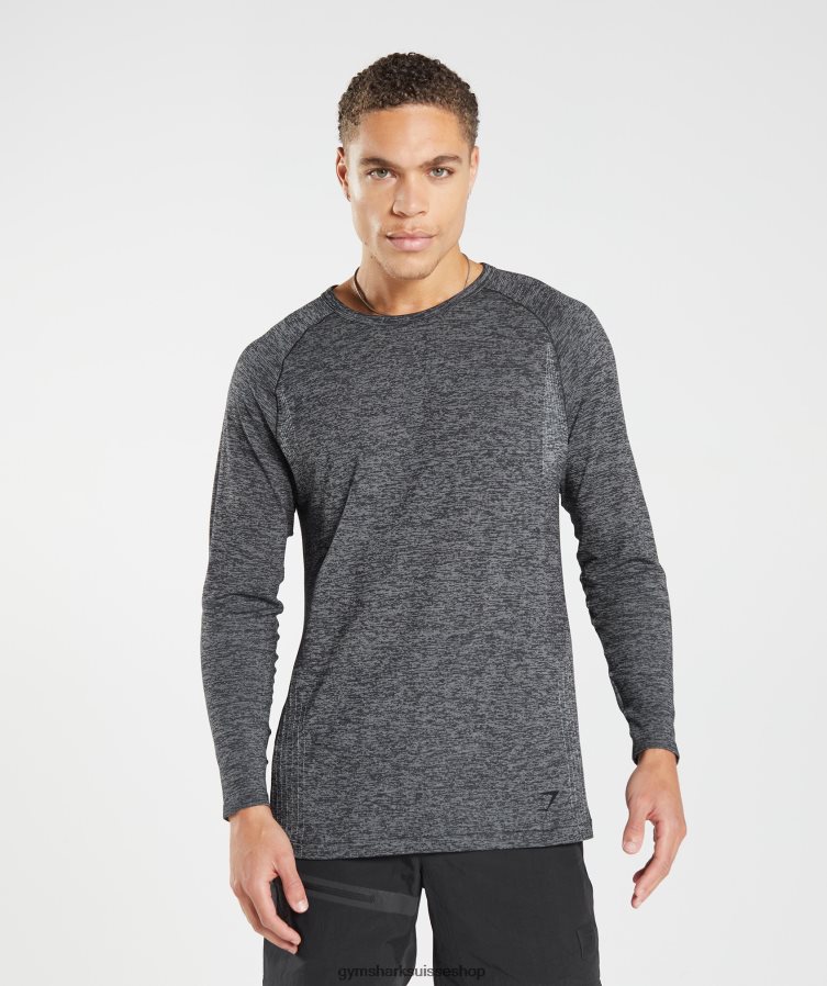 ch Gymshark Hommes t-shirt à manches longues sans coutures noir/blanc chiné 02FP6T632 vêtements