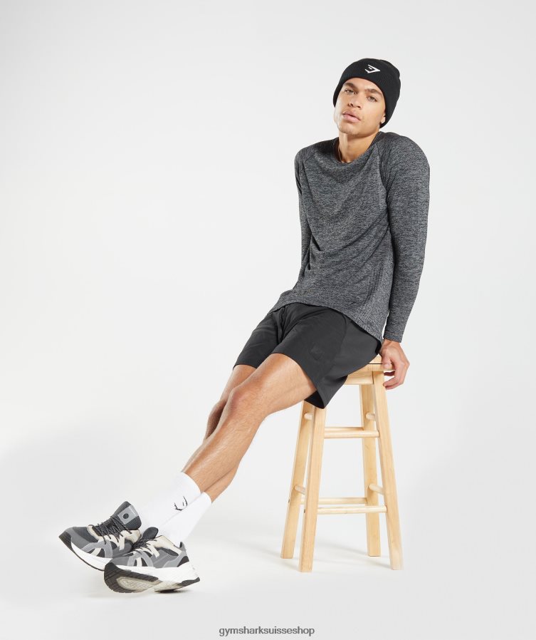 ch Gymshark Hommes t-shirt à manches longues sans coutures noir/blanc chiné 02FP6T632 vêtements