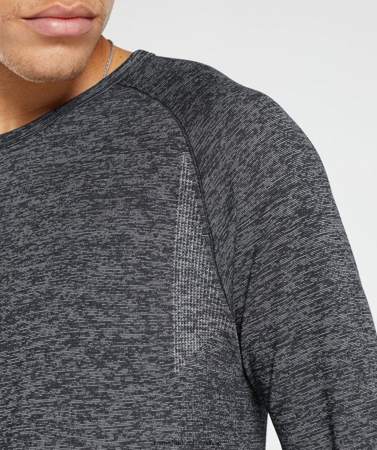 ch Gymshark Hommes t-shirt à manches longues sans coutures noir/blanc chiné 02FP6T632 vêtements