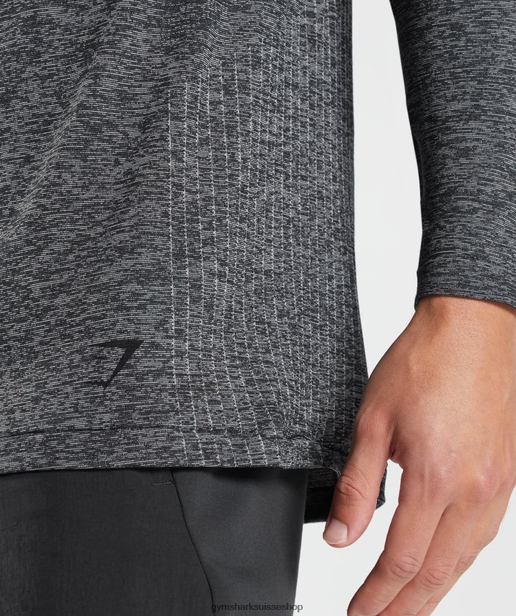 ch Gymshark Hommes t-shirt à manches longues sans coutures noir/blanc chiné 02FP6T632 vêtements