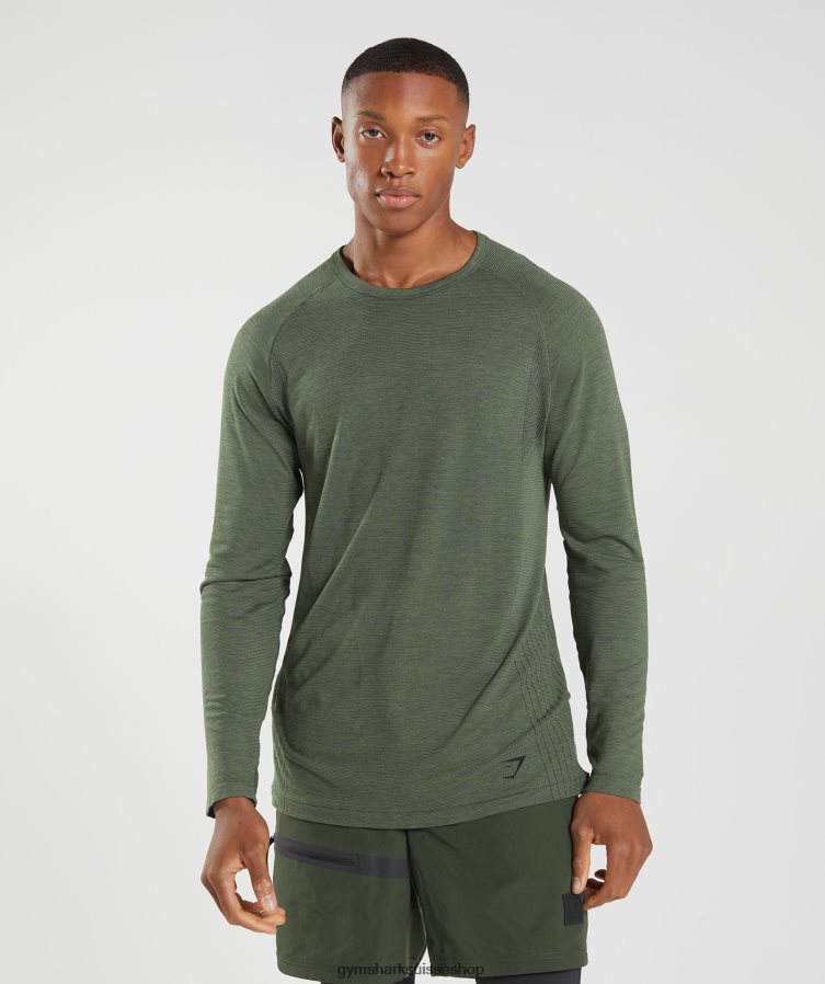 ch Gymshark Hommes t-shirt à manches longues sans coutures noyau d'olive 02FP6T647 vêtements