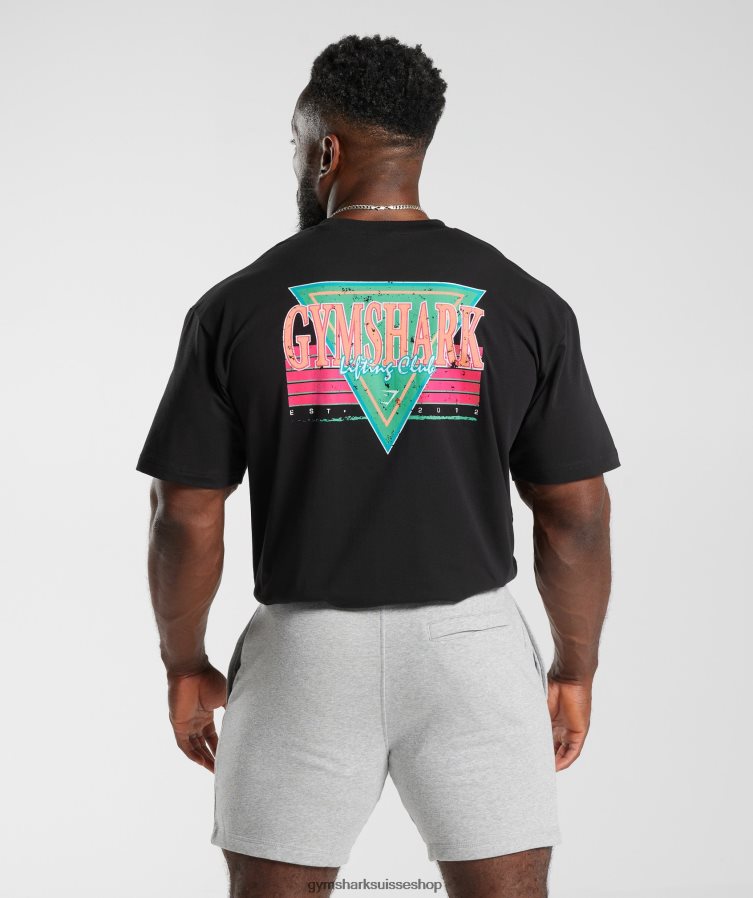 ch Gymshark Hommes t-shirt oversize retrowave noir 02FP6T589 vêtements