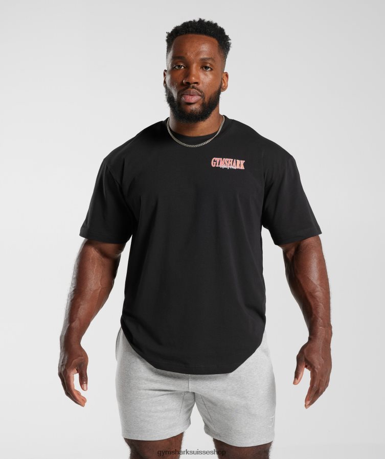 ch Gymshark Hommes t-shirt oversize retrowave noir 02FP6T589 vêtements