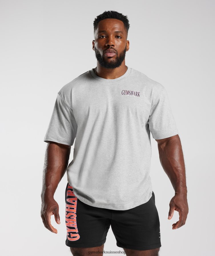 ch Gymshark Hommes t-shirt oversize retrowave noyau gris clair chiné 02FP6T587 vêtements