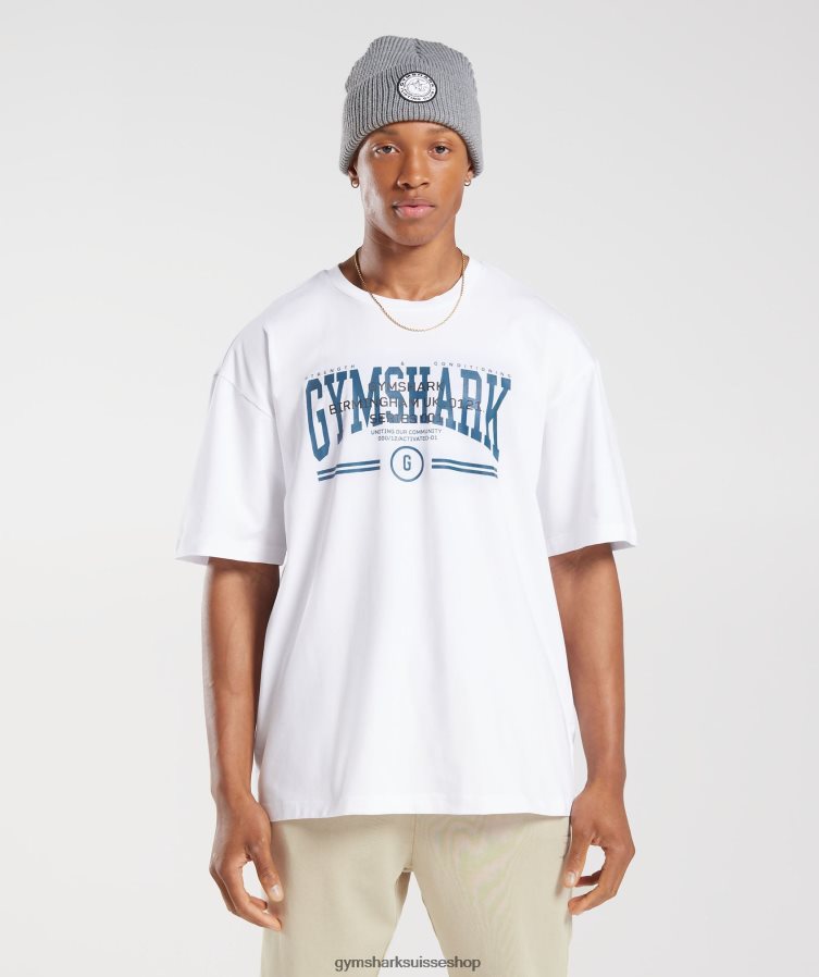 ch Gymshark Hommes t-shirt oversize universitaire blanc 02FP6T773 vêtements