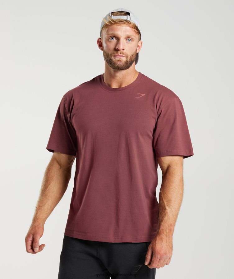 ch Gymshark Hommes t-shirt puissance brun cerise 02FP6T688 vêtements