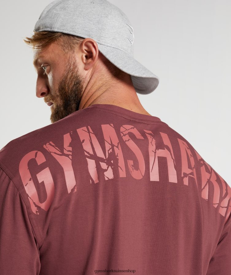 ch Gymshark Hommes t-shirt puissance brun cerise 02FP6T688 vêtements