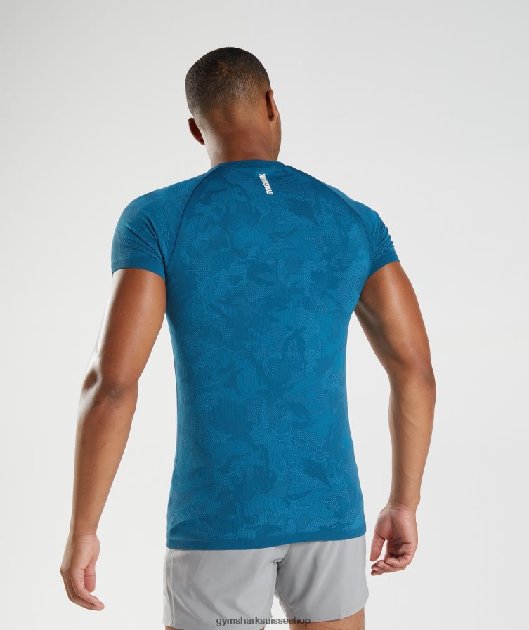 ch Gymshark Hommes t-shirt sans couture géo bleu atlantique/bleu requin 02FP6T640 vêtements