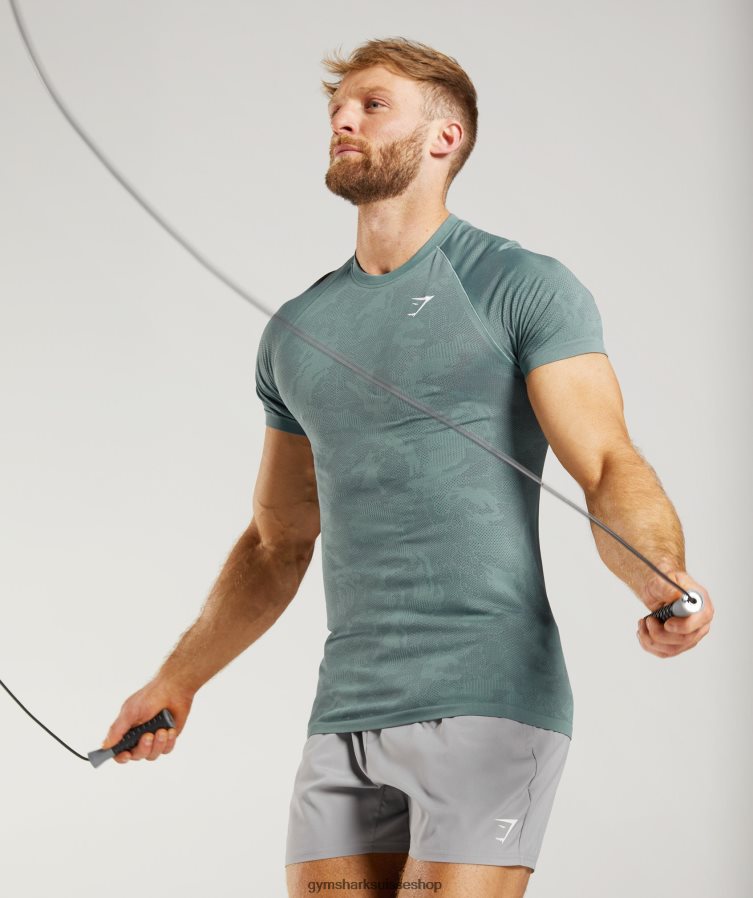 ch Gymshark Hommes t-shirt sans couture géo bleu tonnerre/gris cosmique 02FP6T737 vêtements