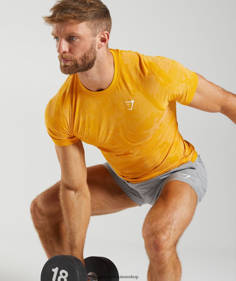 ch Gymshark Hommes t-shirt sans couture géo jaune soleil/blanc 02FP6T736 vêtements