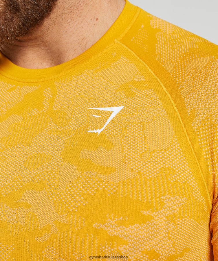 ch Gymshark Hommes t-shirt sans couture géo jaune soleil/blanc 02FP6T736 vêtements