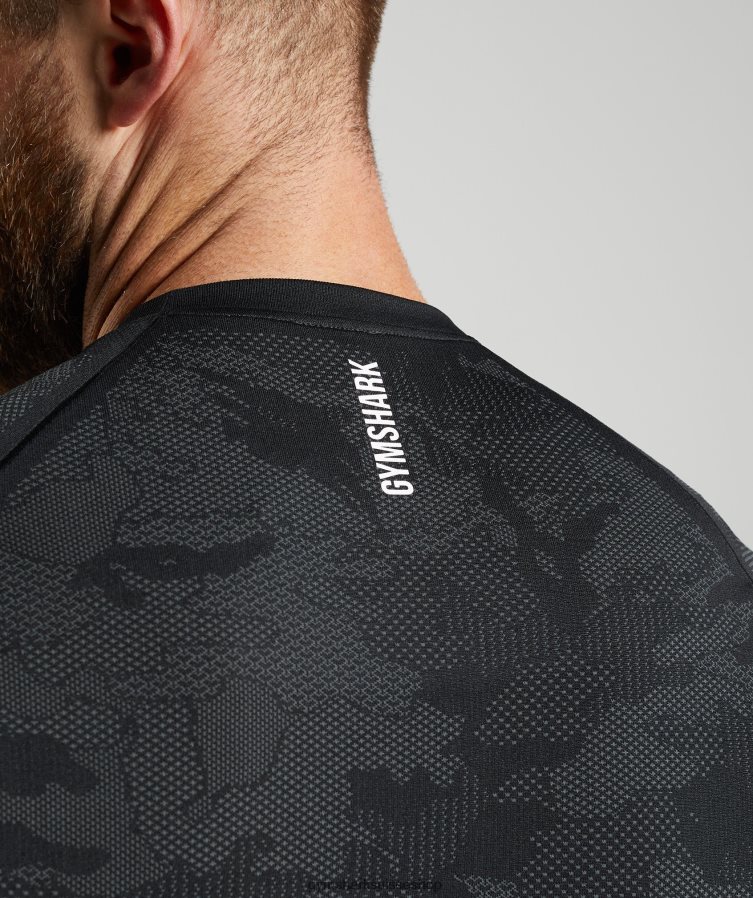 ch Gymshark Hommes t-shirt sans couture géo noir/gris anthracite 02FP6T575 vêtements