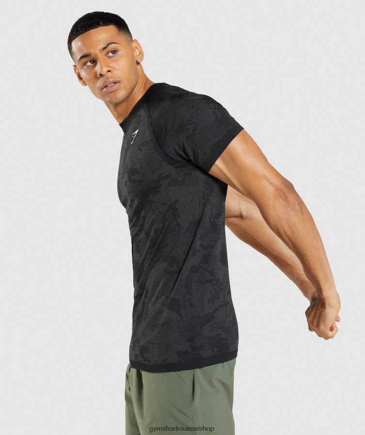 ch Gymshark Hommes t-shirt sans couture géo noir/gris anthracite 02FP6T635 vêtements