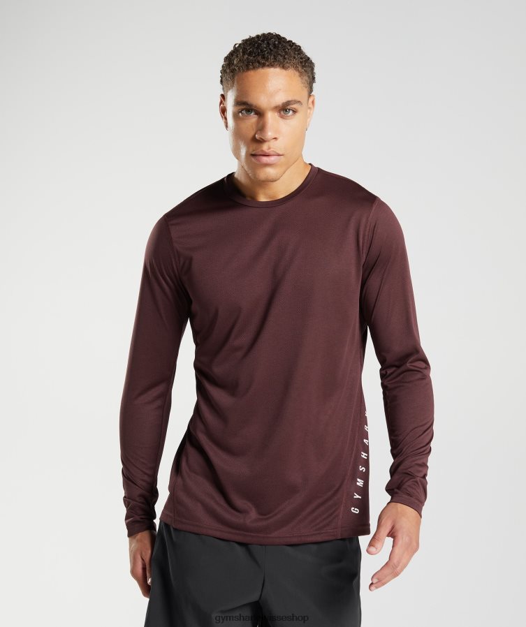 ch Gymshark Hommes t-shirt sport à manches longues marron cuit / marne noire 02FP6T681 vêtements