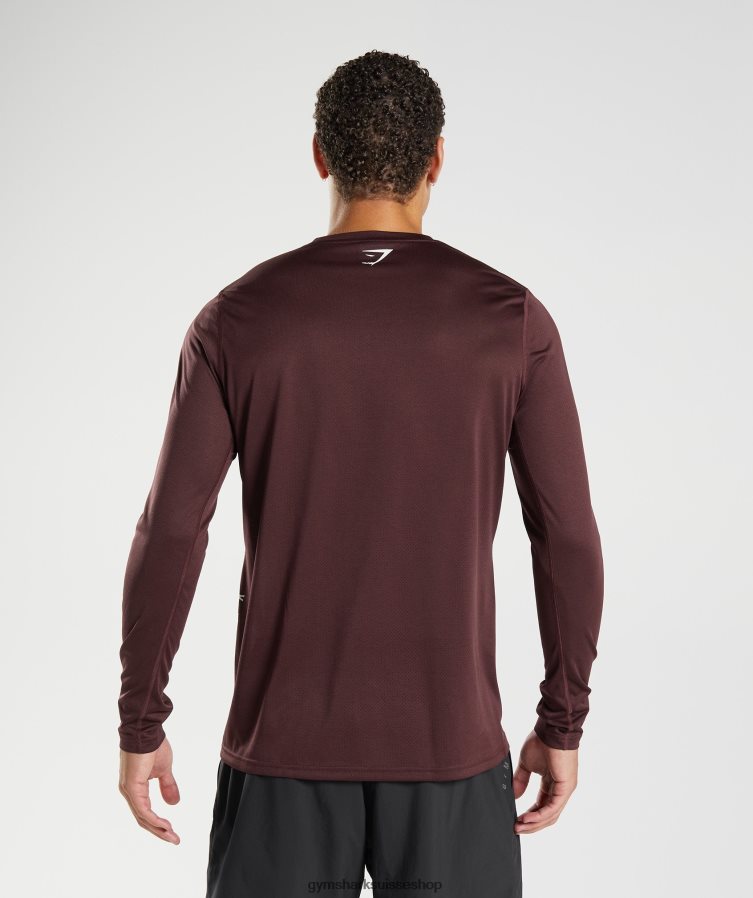 ch Gymshark Hommes t-shirt sport à manches longues marron cuit / marne noire 02FP6T681 vêtements