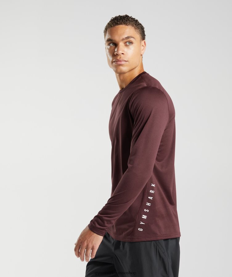 ch Gymshark Hommes t-shirt sport à manches longues marron cuit / marne noire 02FP6T681 vêtements
