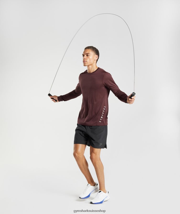 ch Gymshark Hommes t-shirt sport à manches longues marron cuit / marne noire 02FP6T681 vêtements