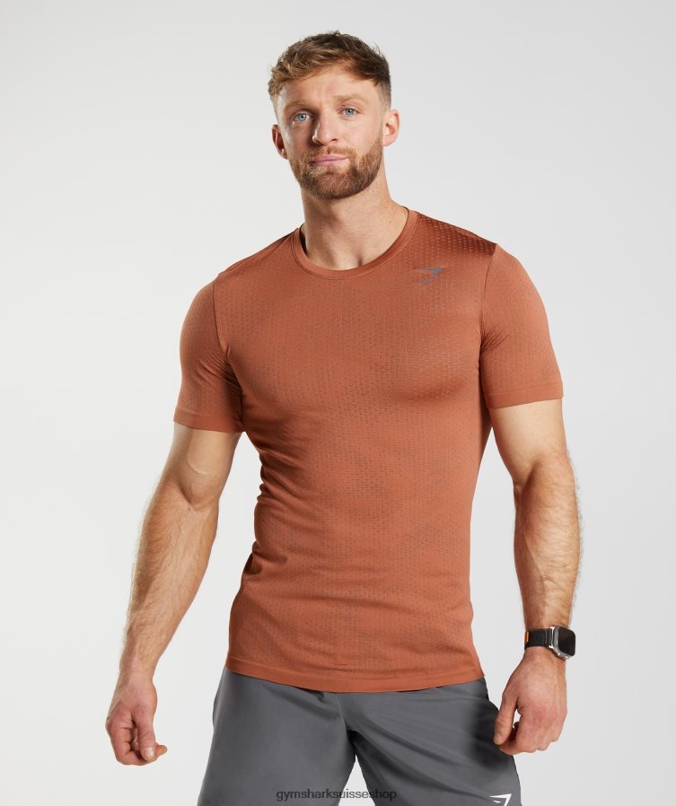 ch Gymshark Hommes t-shirt sport sans coutures rouge kaki/brun chaud 02FP6T721 vêtements